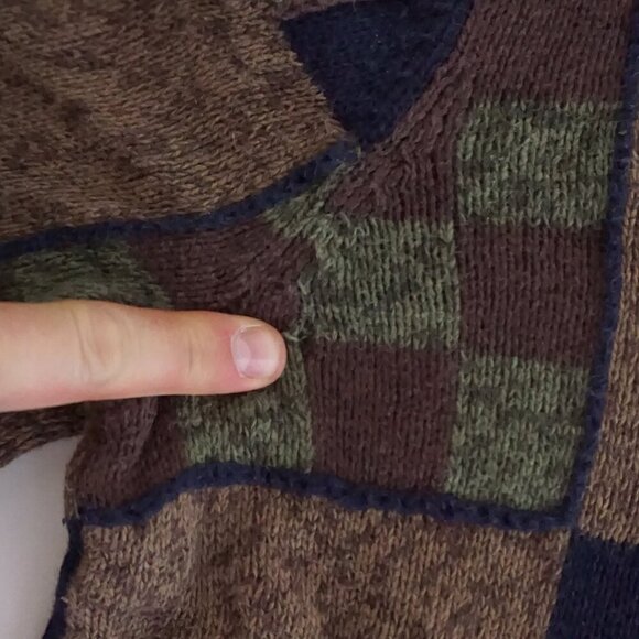 Vintage CJ Banks Brown Green Patchwork Knit Cardigan Cabincore Grandmacore 1X - Picture 11 of 11